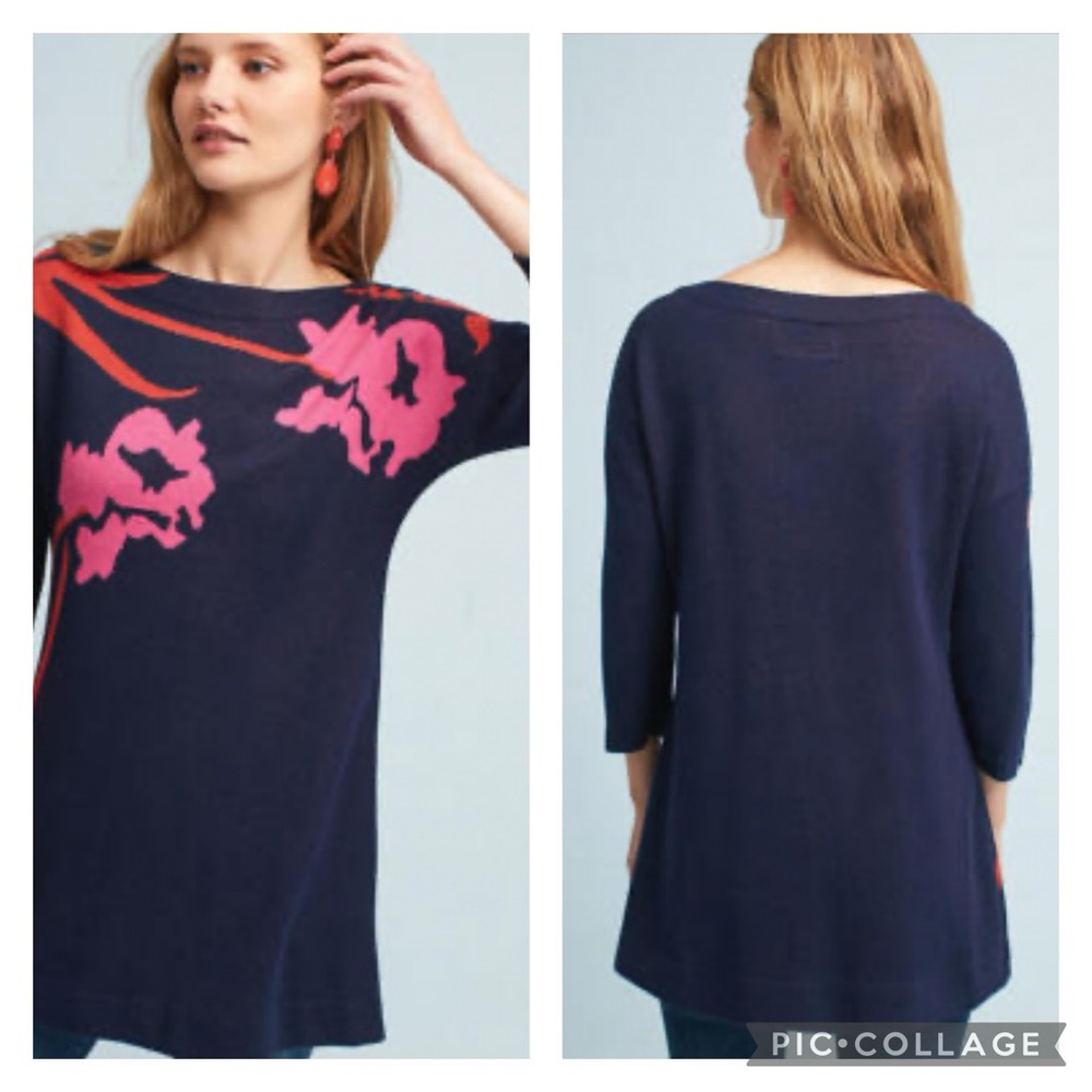EUC Anthropologie Field Of Flower Megara Floral Sweater Tunic